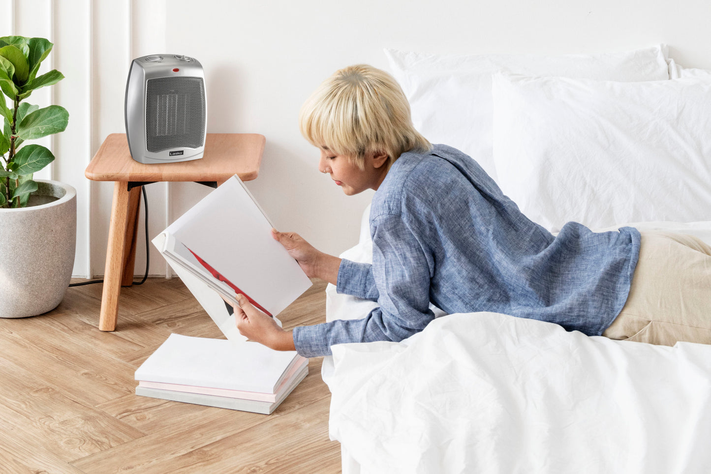 Lasko 1500W Electric Ceramic Space Heater with Adjustable Thermostat, 754200, Silver