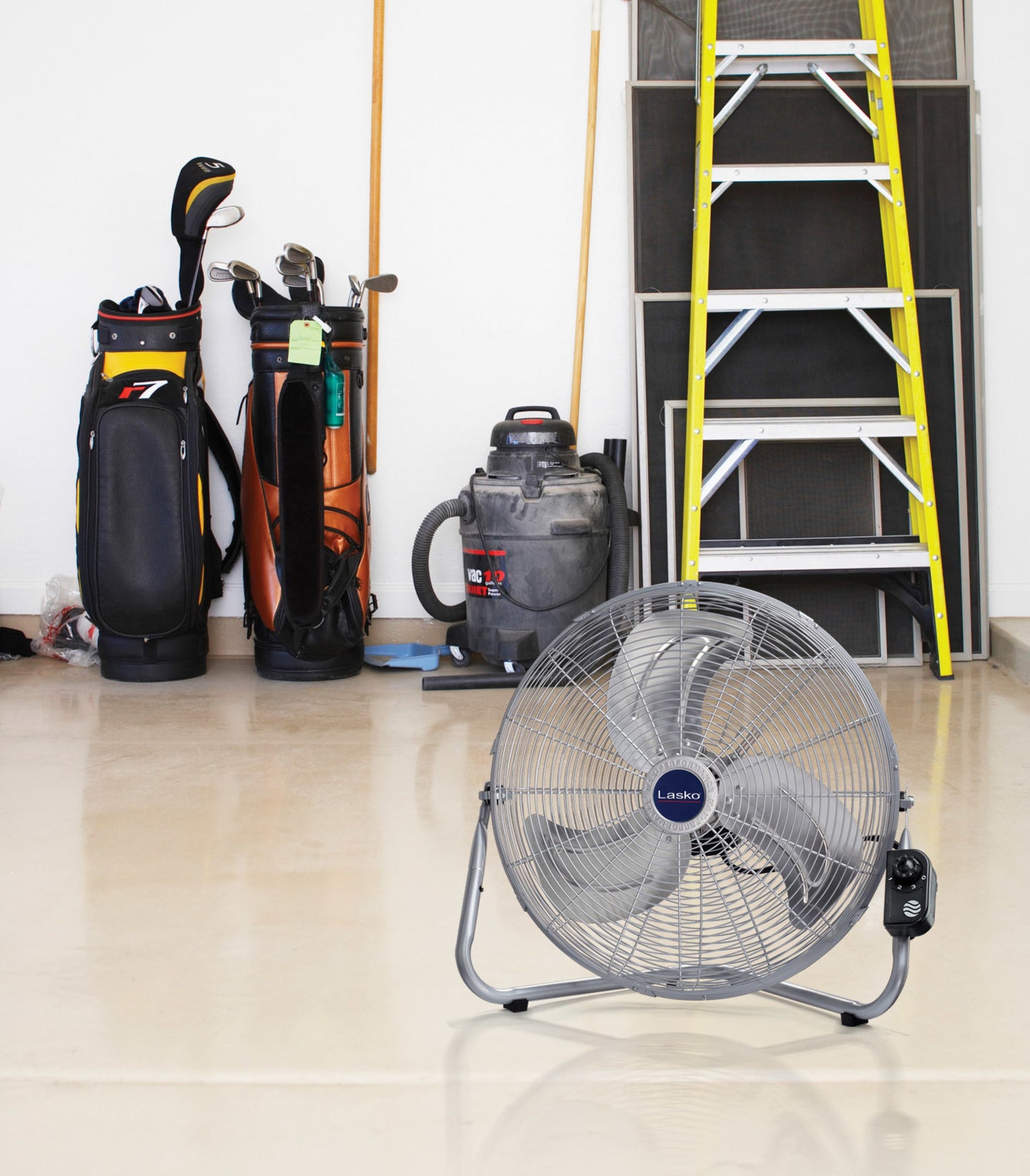 Lasko 20" High Velocity Floor Fan: Wall Mount, 3-Speed, Pivoting, Silver