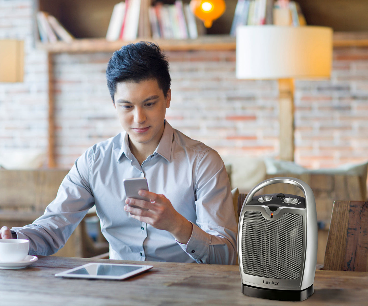 Lasko 1500W Electric Oscillating Ceramic Tabletop Space Heater with Adjustable Thermostat, 5409, Gray