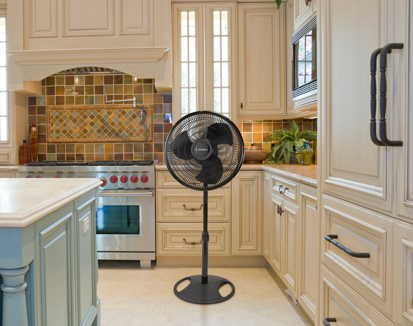 Lasko 16" Pedestal Fan: Oscillating, 3-Speed, Adjustable Height, Black