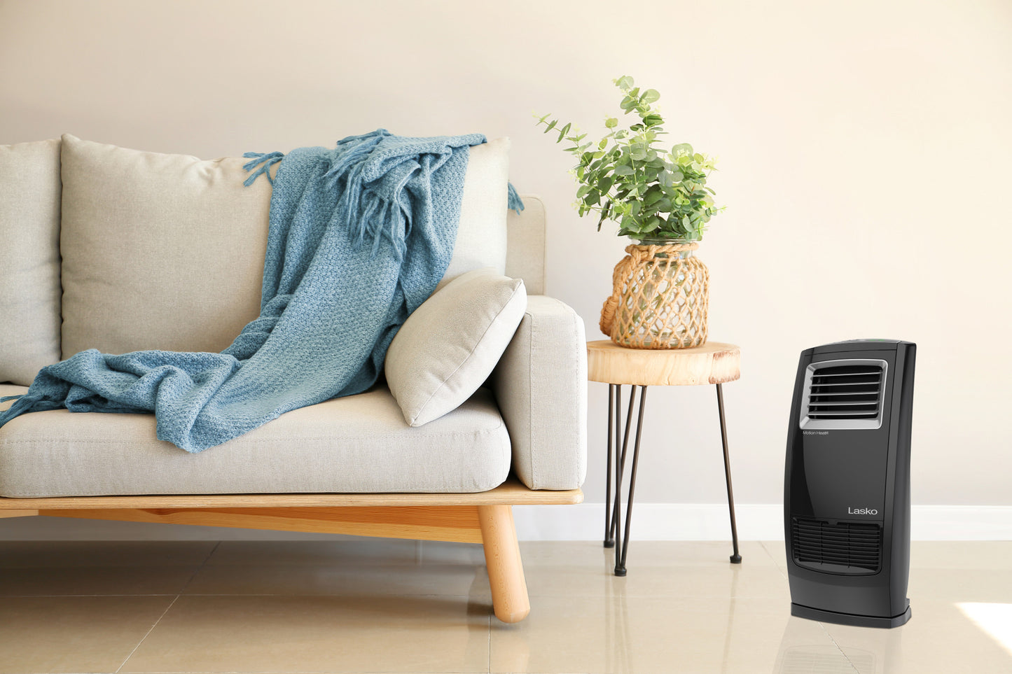 Lasko Motion Heat Plus 23" Ceramic Console Space Heater: Oscillating, 3 Heat Settings, Remote, Timer, Tip-Over Switch, Adjustable Louvers, Thermostat, Black