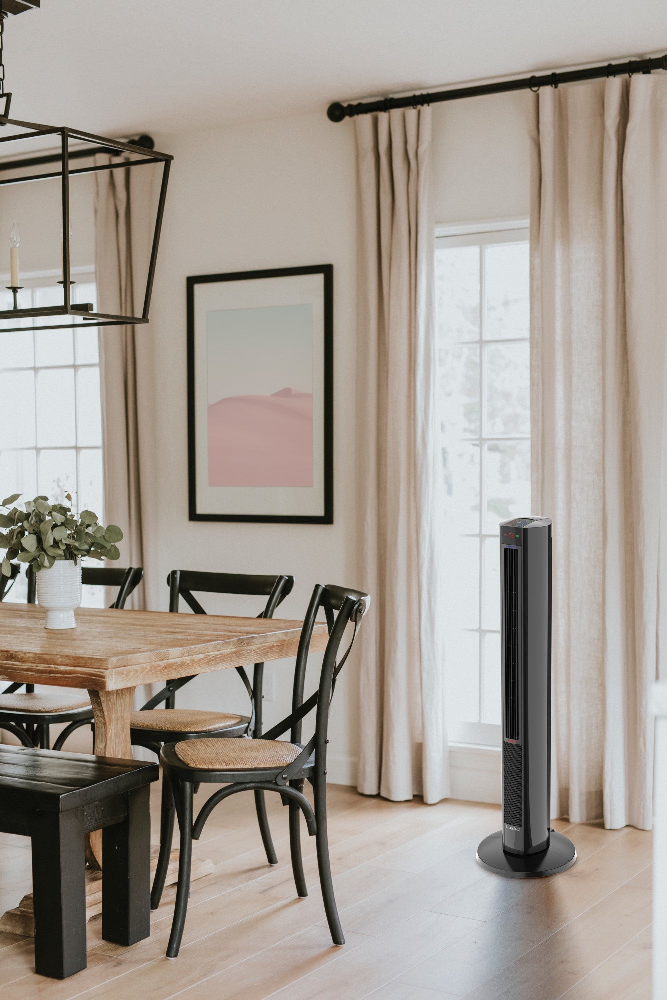 Lasko 42" Tower Fan and Ceramic Space Heater: Oscillating, 3 Heat Settings, 4 Fan Speeds, Remote, Timer, Thermostat, Black