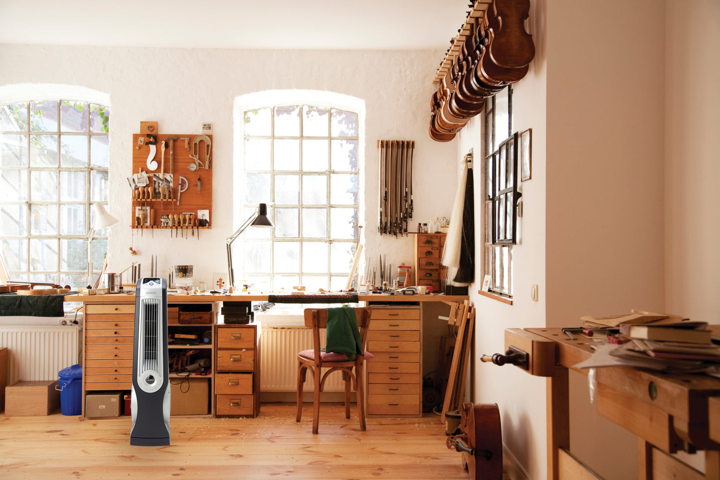 Lasko Oscillating High Velocity Tower Fan with Remote, U35102, Black/Silver