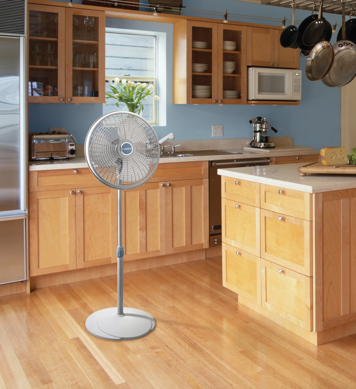 Lasko 16" Pedestal Fan: Oscillating, 3-Speed, Adjustable Height, Gray