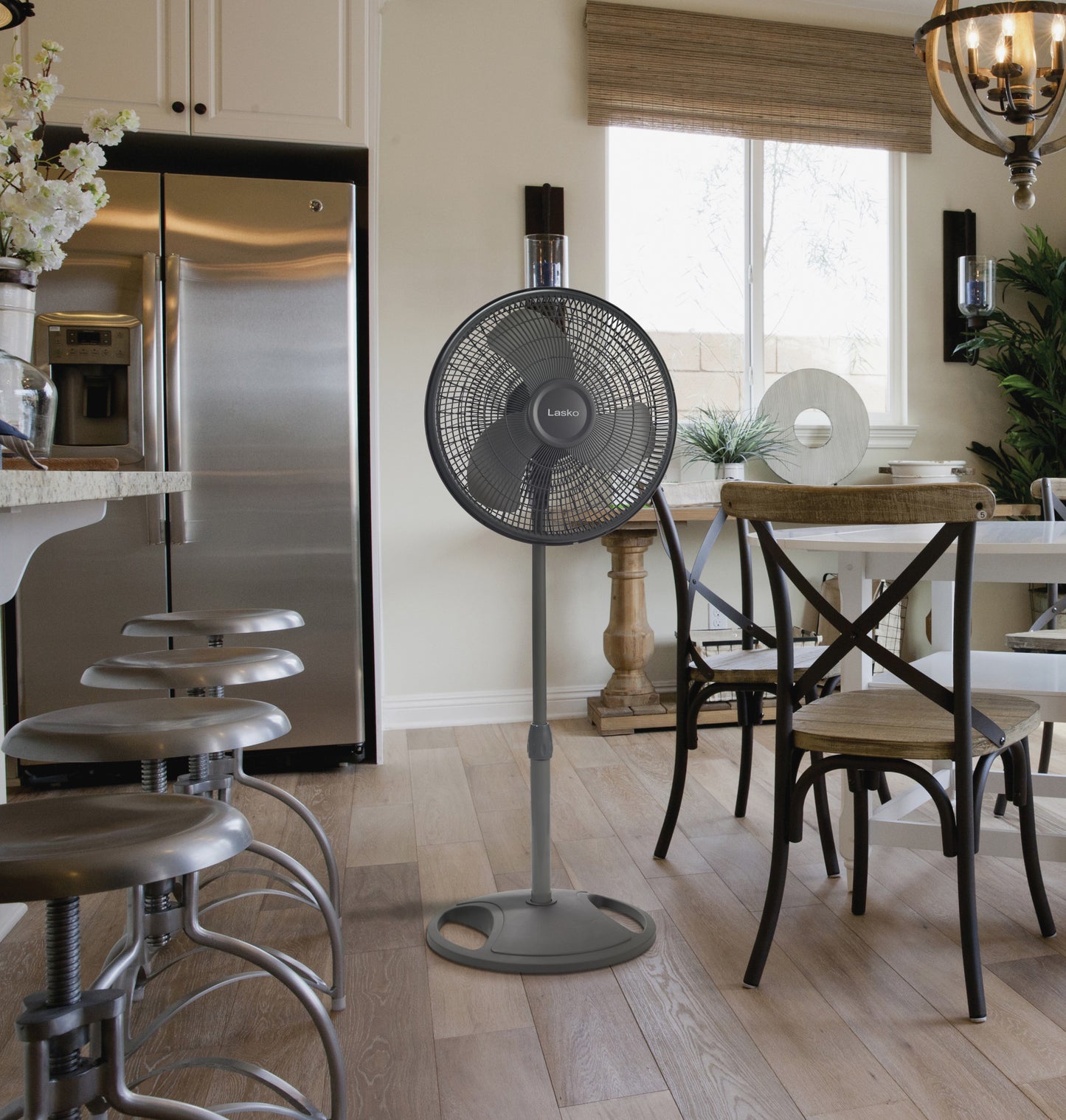 Lasko 16" Pedestal Fan: Oscillating, 3-Speed, Adjustable Height, Gray