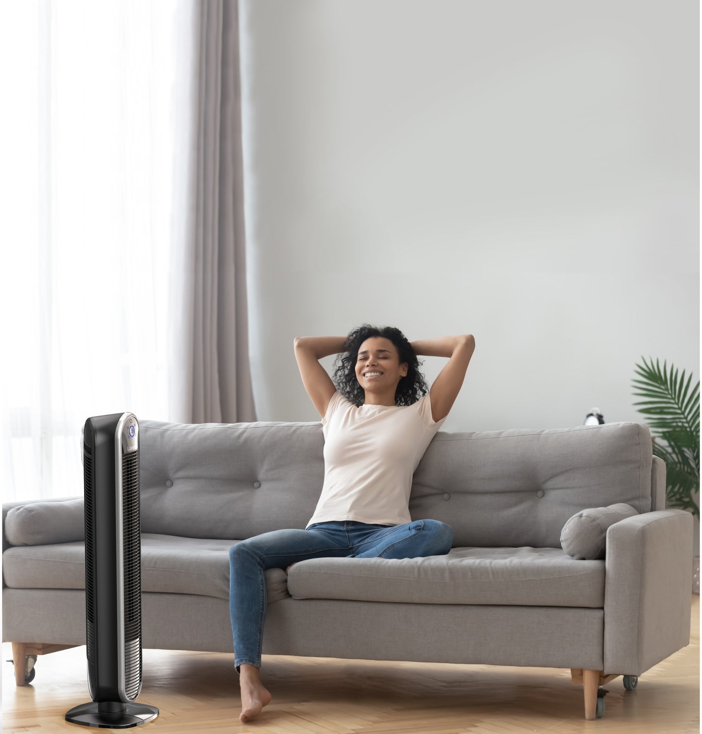 Lasko Aria™ T40733 40" 5-Speed WiFi Smart Tower Fan with Dark Mode: black