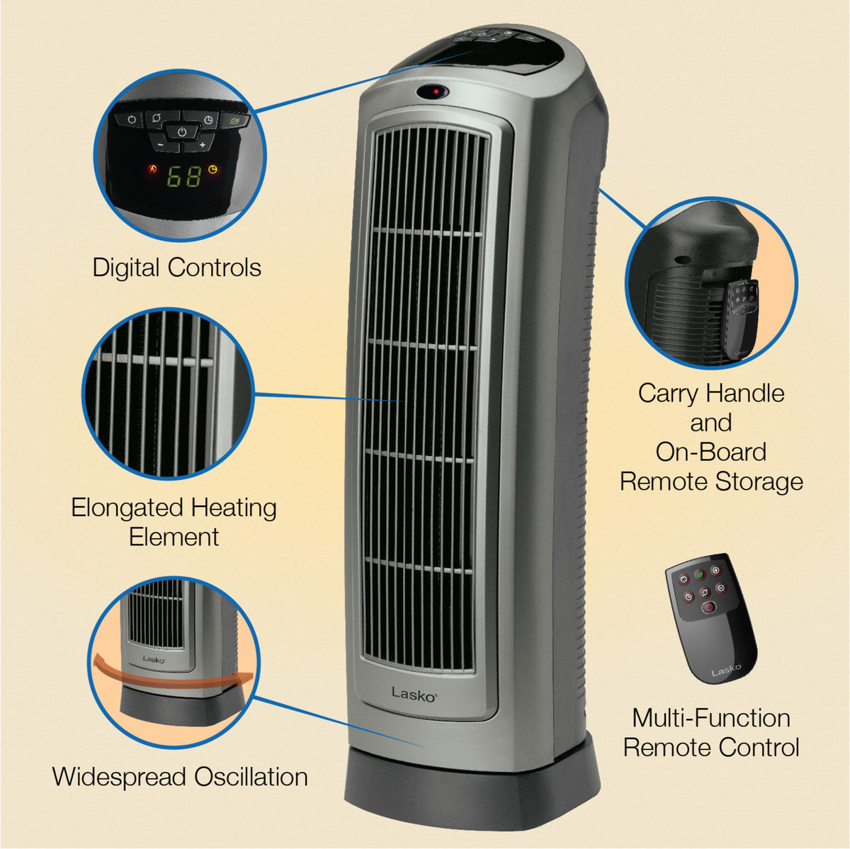 Lasko online Tower Heater with remote and Digital Display