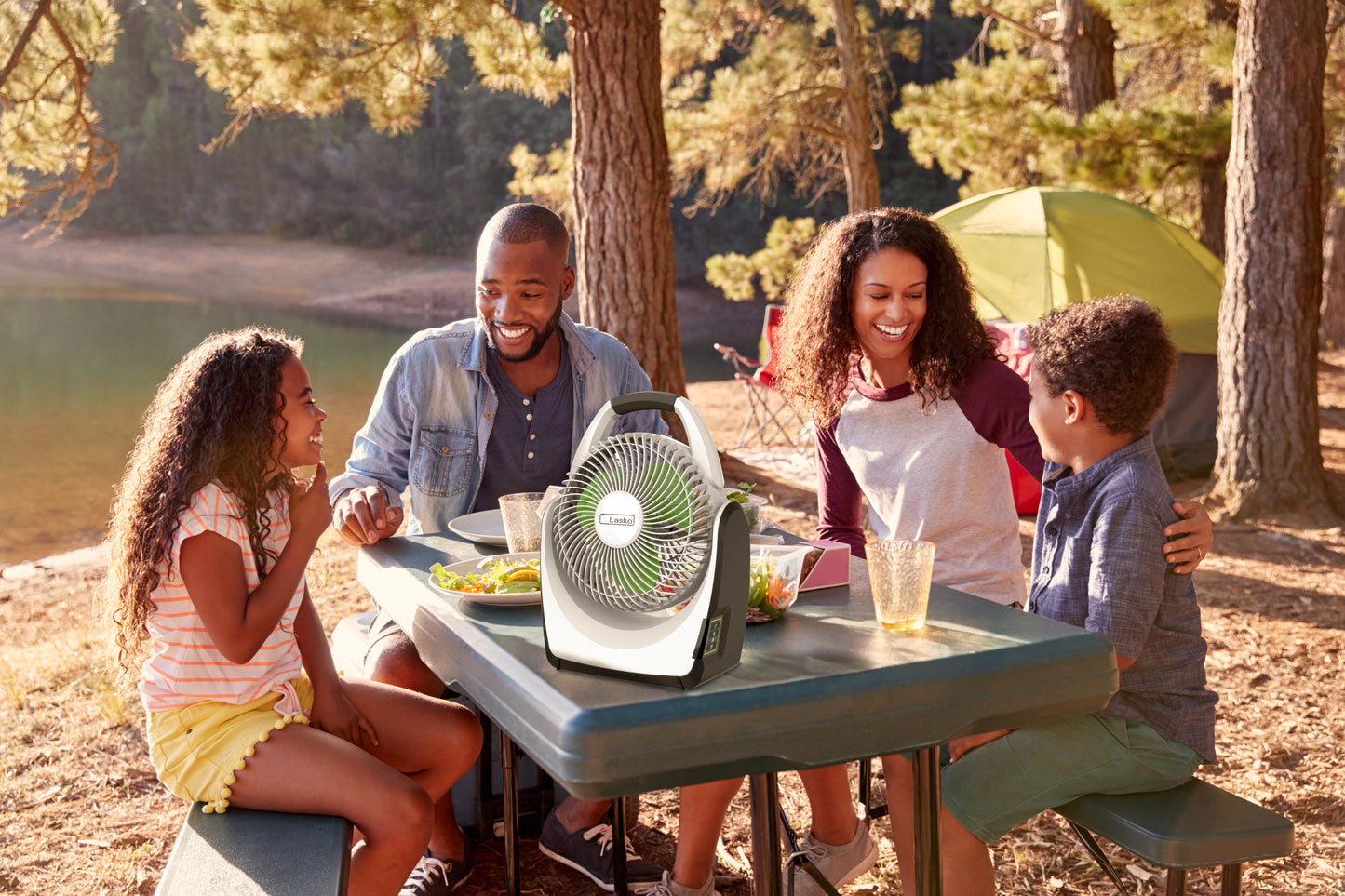 Lasko 17" 5-Speed Portable Battery Fan with 18V Lithium Ion Battery and Adapter, RB200, White