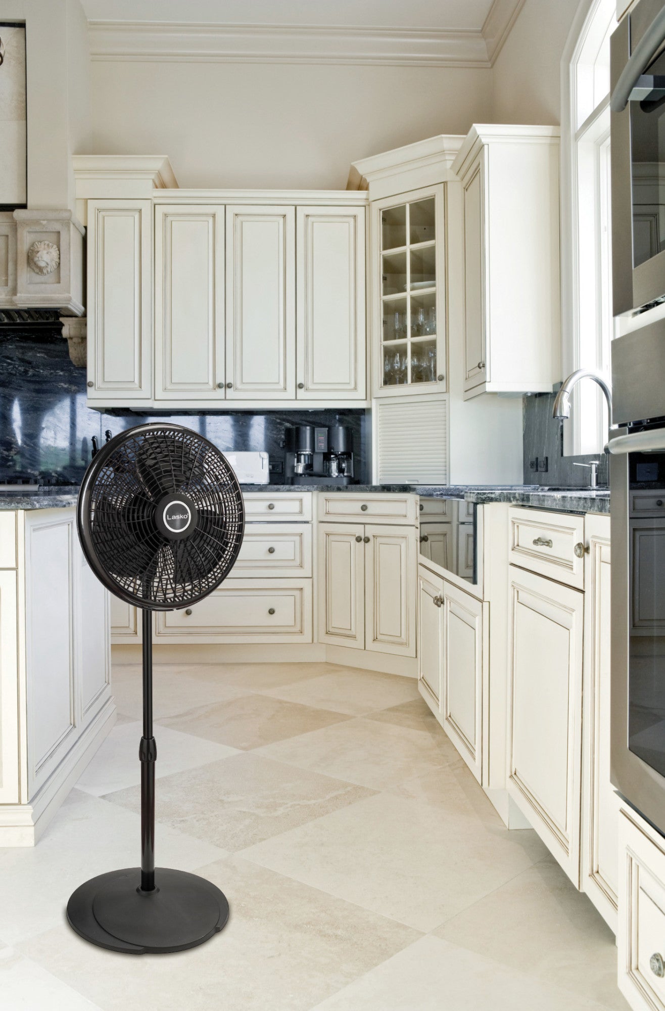 Lasko 16" Pedestal Fan: Oscillating, 3-Speed, Adjustable Height, Black