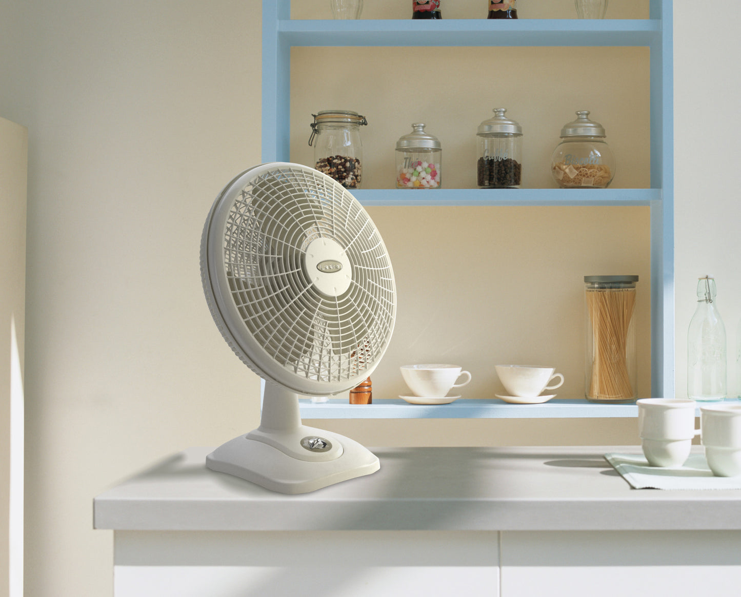 Lasko 16" Table Fan: Oscillating, 3-Speed, Tilting Head, White