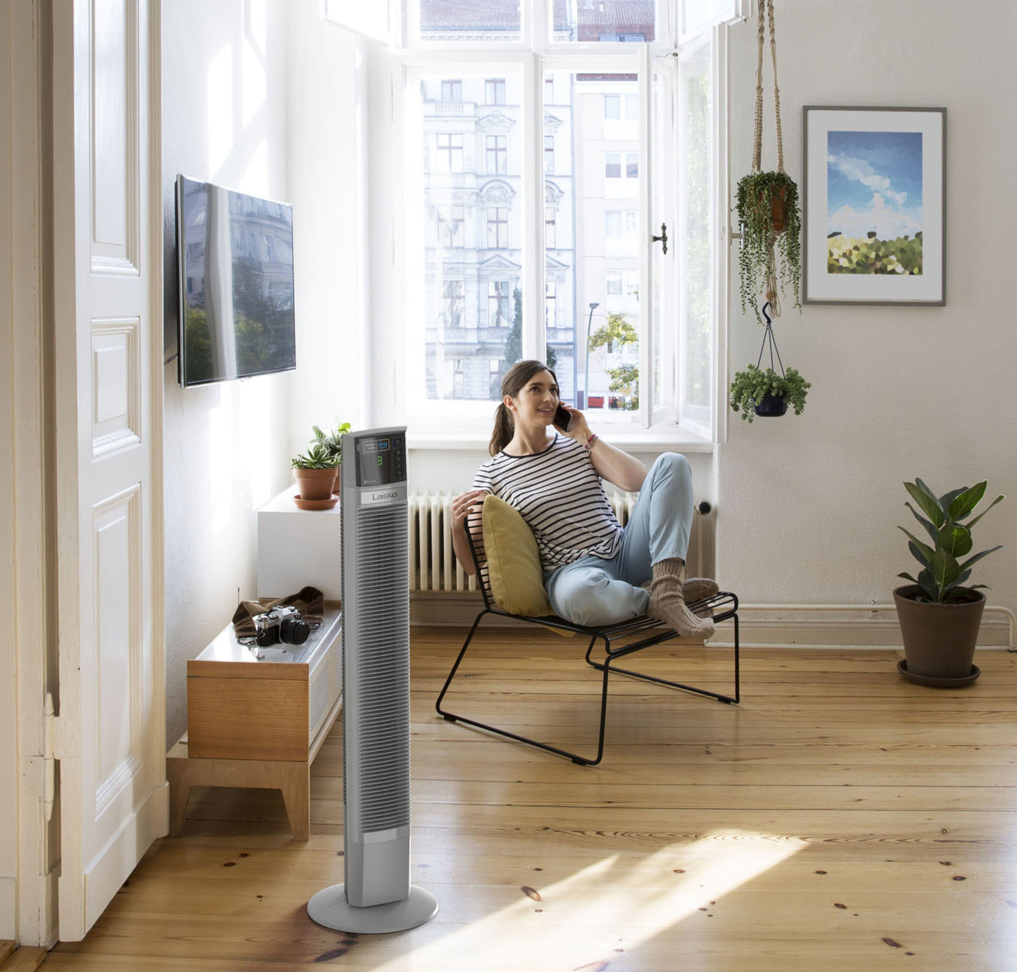 Lasko 47" Smart Tower Fan: Oscillating, 4-Speed, Timer, Alexa Enabled, White