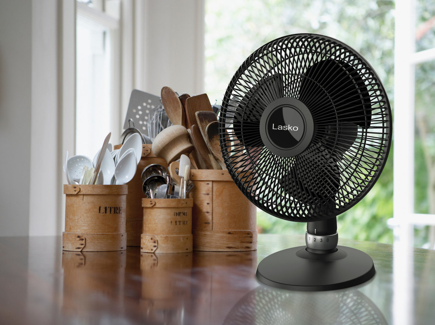 Lasko 12" Performance Table Fan: Oscillating, 3-Speed, Tilting Head, Black