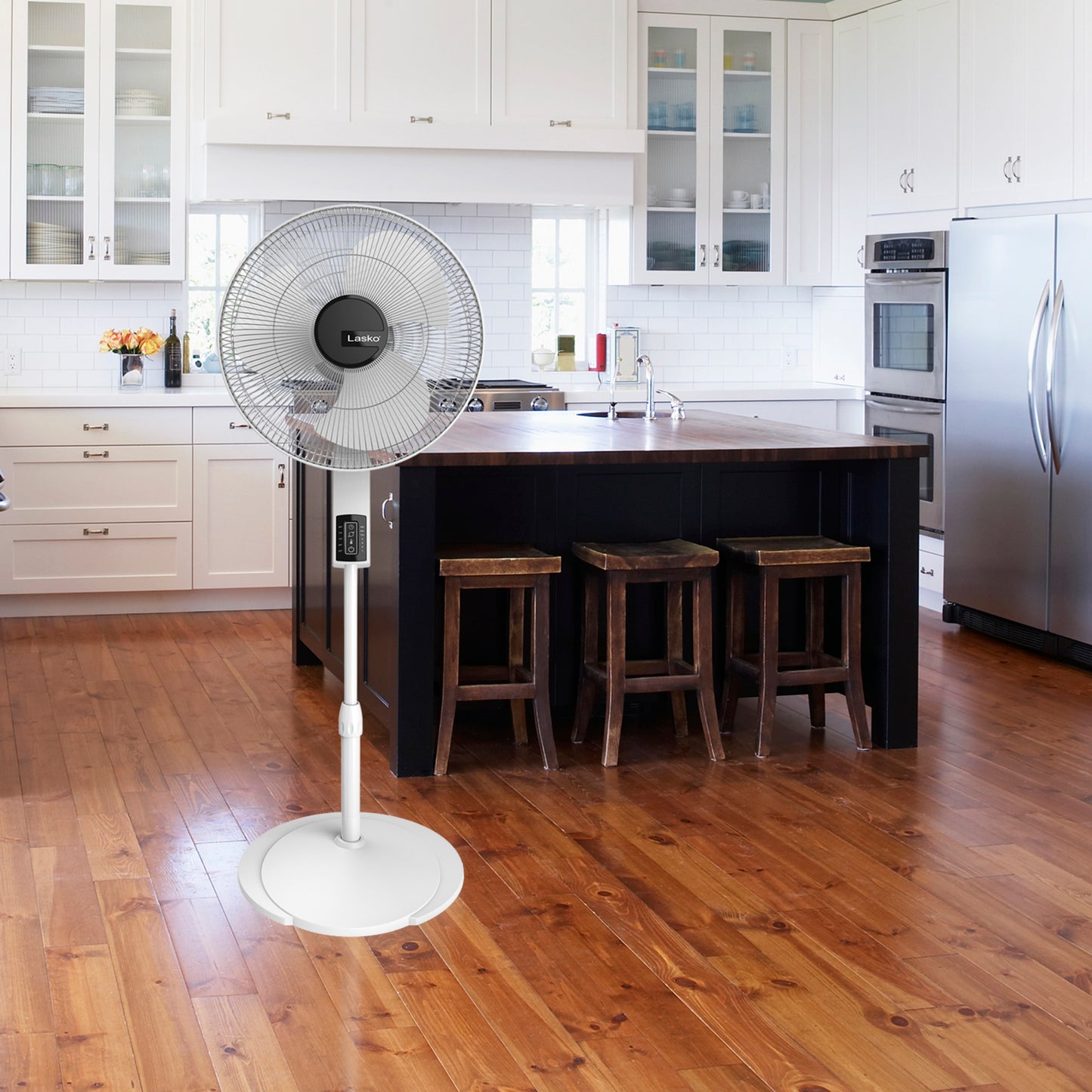 Lasko 16" Pedestal Fan: Oscillating, 4-Speed, Remote, Timer, Thermostat, White