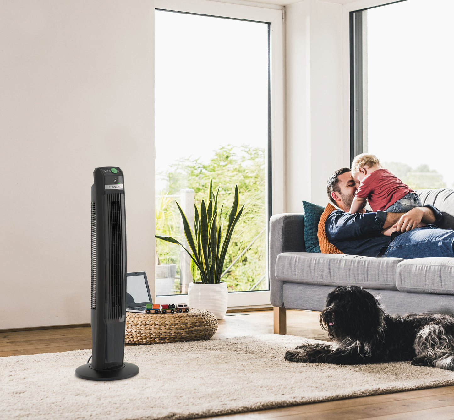 Lasko 42" 12-Speed EcoQuiet DC Motor Tower Fan with Remote Control, T42700, Black