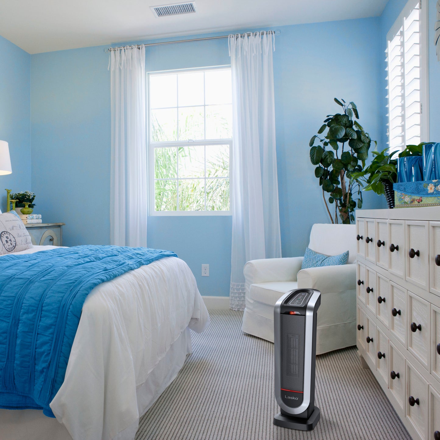 Lasko 1500W Oscillating Ceramic Tower Space Heater with Timer and Remote, CT22425, Black