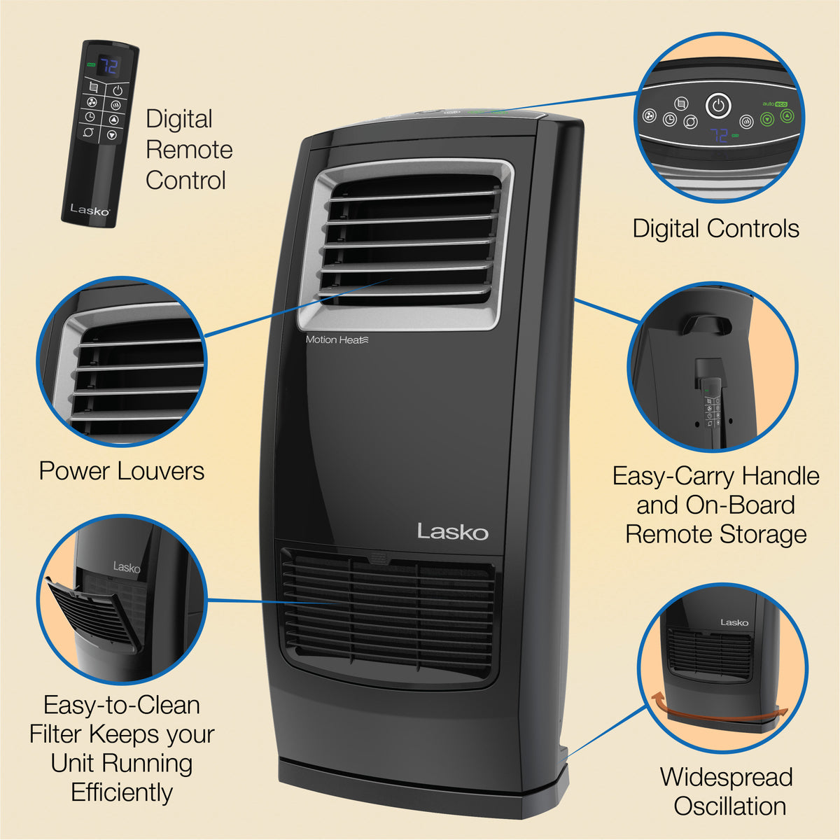 Space Heaters Lasko Whole Room Ceramic Safe Power+ Heater Lasko