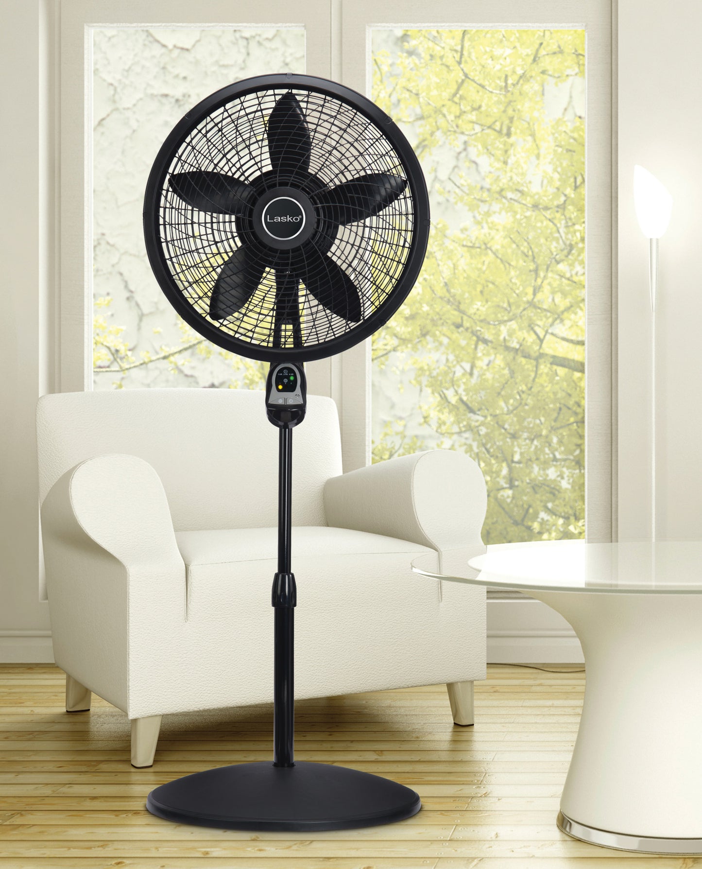 Lasko 18" 3-Speed Oscillating Cyclone Pedestal Fan with Remote and Timer, 1843, Black