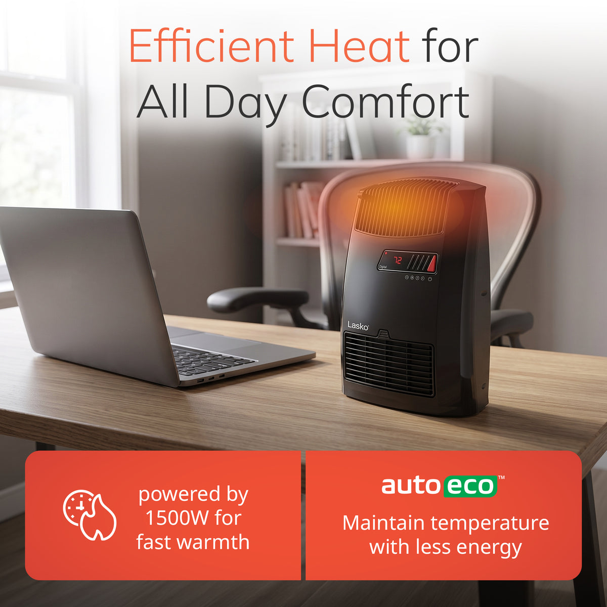 Lasko 13" Ceramic Console Space Heater: 2 Heat Settings, Timer, Thermostat