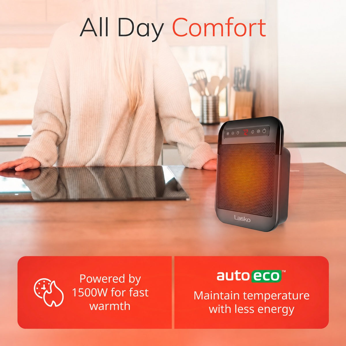 Lasko MyHeat Max 9" Ceramic Space Heater: 2 Heat Settings, Timer, Thermostat