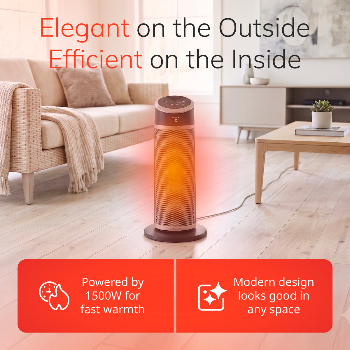Lasko Halo 22" Ceramic Tower Space Heater: Oscillating, 3 Heat Settings, 2 Fan Modes, Remote, Timer, Tip-Over Switch, Child Lock, Thermostat