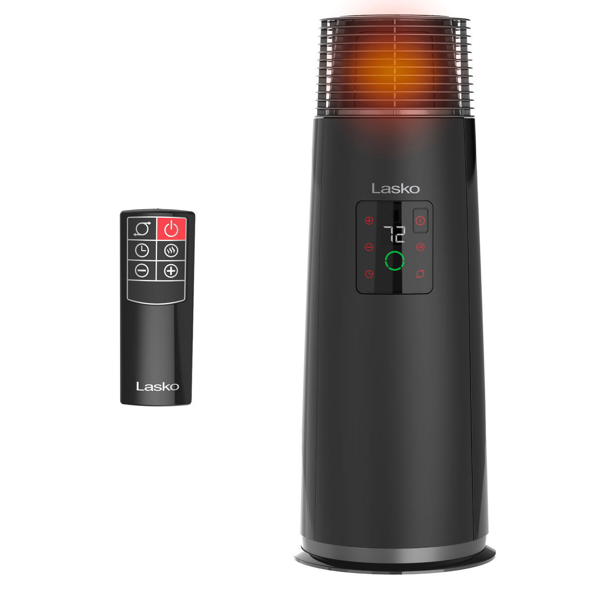 Lasko 24" Full-Circle Ceramic Tower Space Heater: Oscillating, 3 Heat Settings, Remote, Timer, Tip-Over Switch, Thermostat, Black