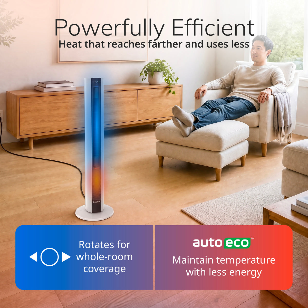 Lasko DUO Comfort 42" Tower Fan and Ceramic Space Heater: Oscillating, 3 Heat Settings, 4 Fan Speeds, Remote, Timer, Tip-Over Switch, White