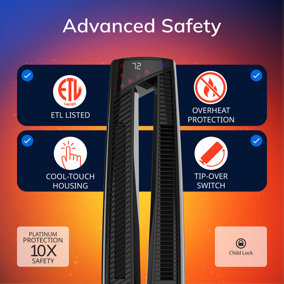 Lasko DUO Comfort 38" DC Tower Fan & Ceramic Space Heater: Oscillating, 3 Heat Settings, 4 Fan Speeds, Remote, Timer, Tip-Over Switch