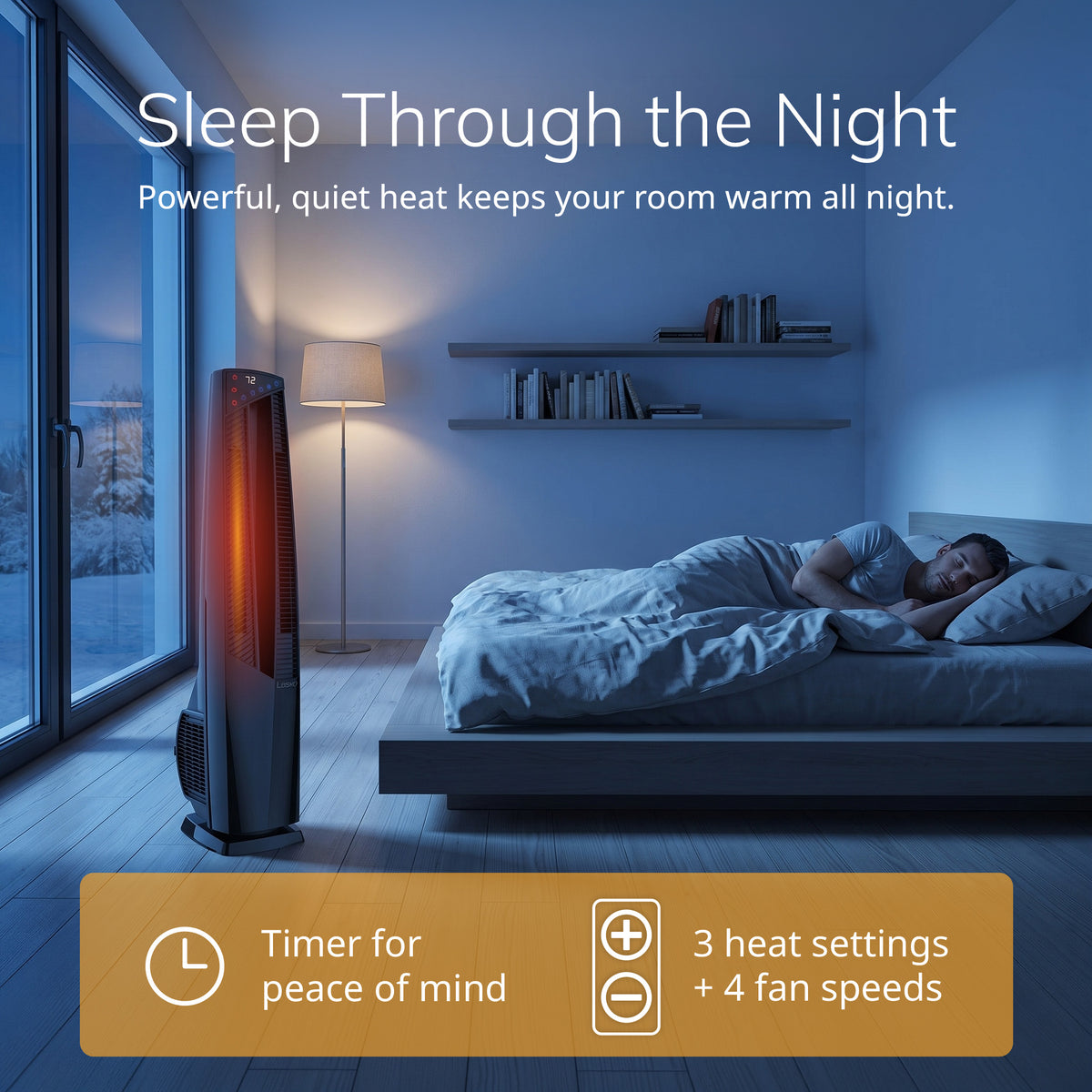 Lasko DUO Comfort 38" DC Tower Fan & Ceramic Space Heater: Oscillating, 3 Heat Settings, 4 Fan Speeds, Remote, Timer, Tip-Over Switch