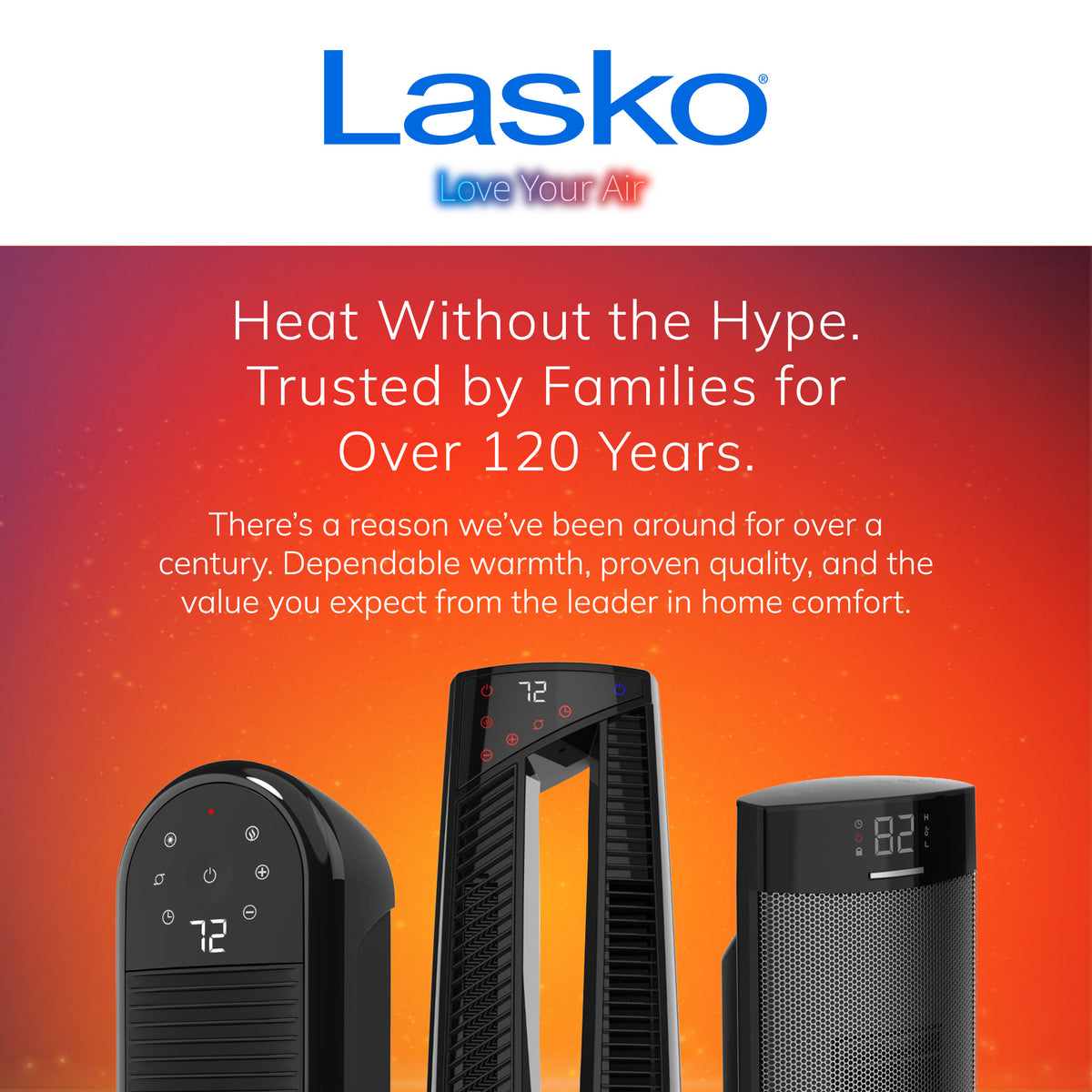 Lasko DUO Comfort 38" DC Tower Fan & Ceramic Space Heater: Oscillating, 3 Heat Settings, 4 Fan Speeds, Remote, Timer, Tip-Over Switch