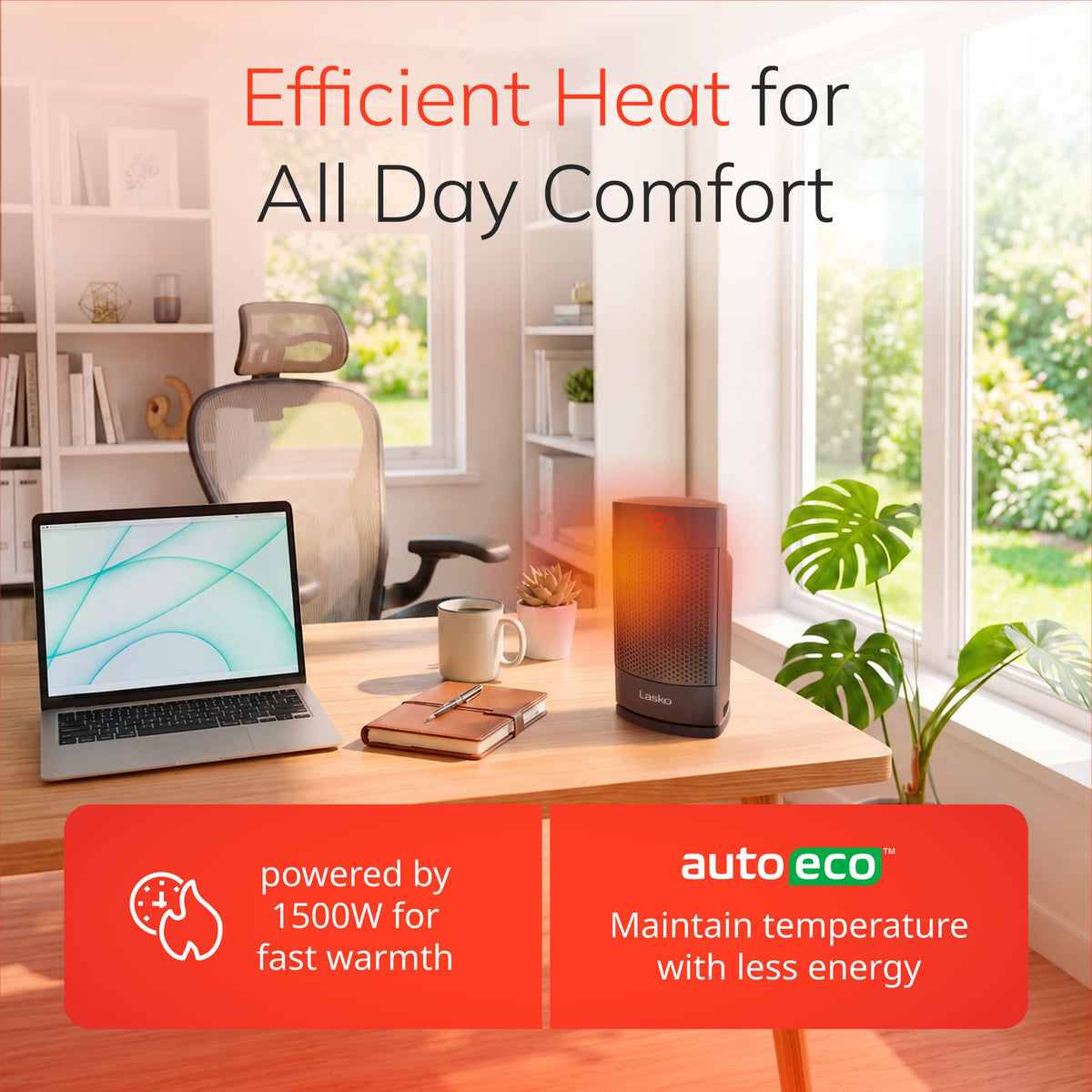 Lasko Ellipse 12" Ceramic Space Heater: Oscillating, 3 Heat Settings, Tip-Over Switch, Child Lock