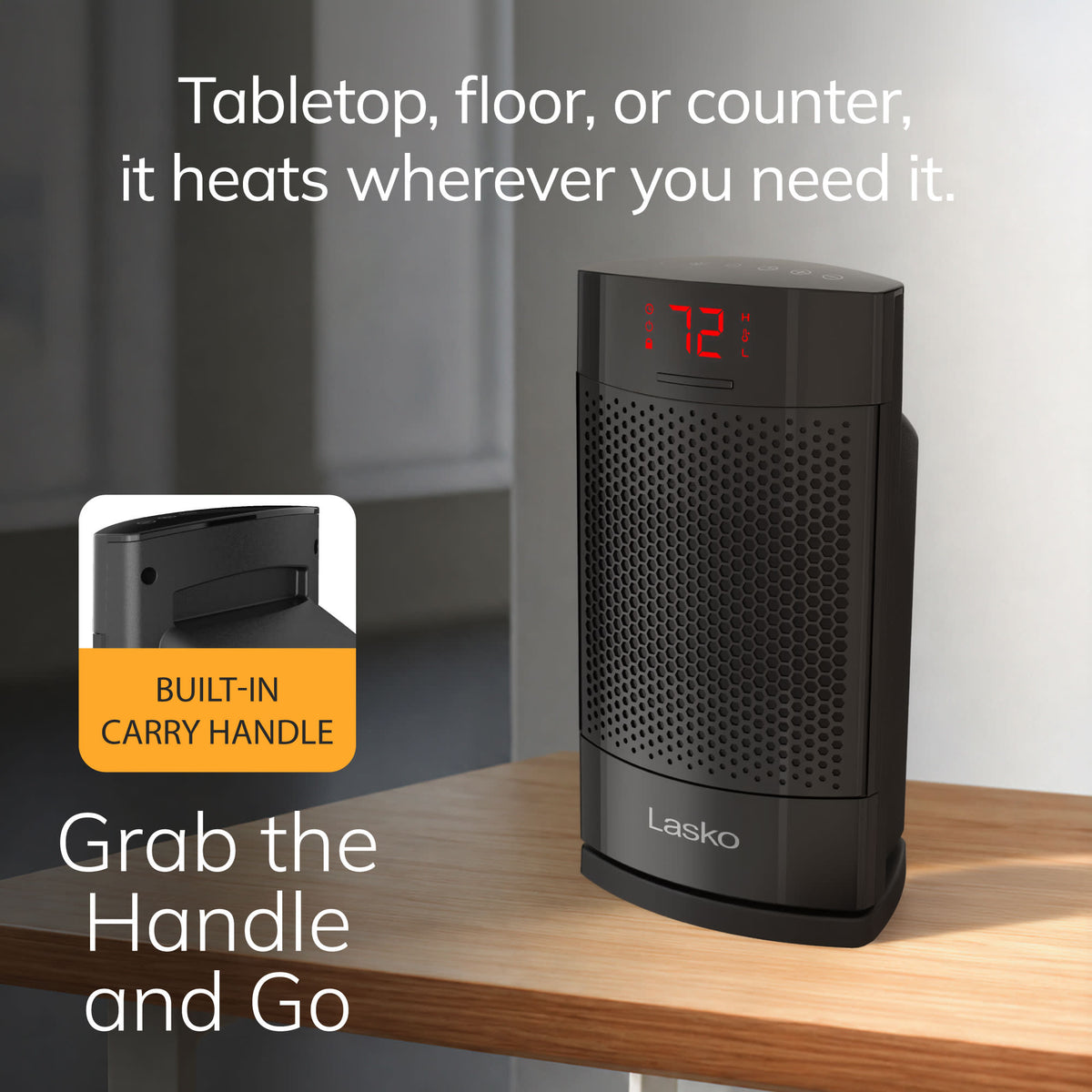 Lasko Ellipse 12" Ceramic Space Heater: Oscillating, 3 Heat Settings, Tip-Over Switch, Child Lock