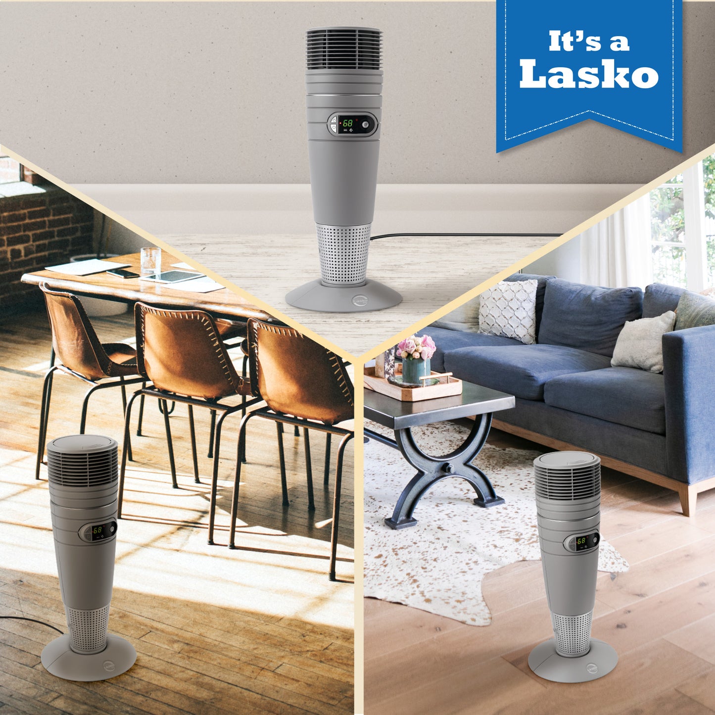 Lasko Full-Circle Warmth Ceramic Heater with Remote Control, 6462, Gray