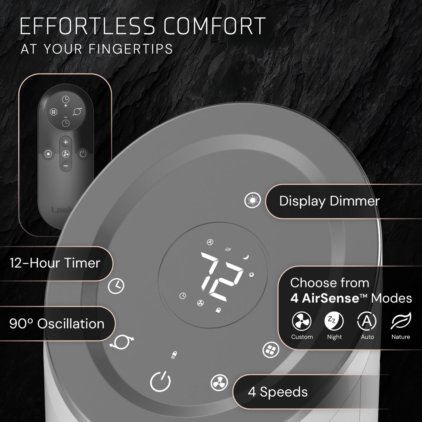 Lasko Ascend 36" Tower Fan: Oscillating, 4-Speed, Remote, Timer, Gray
