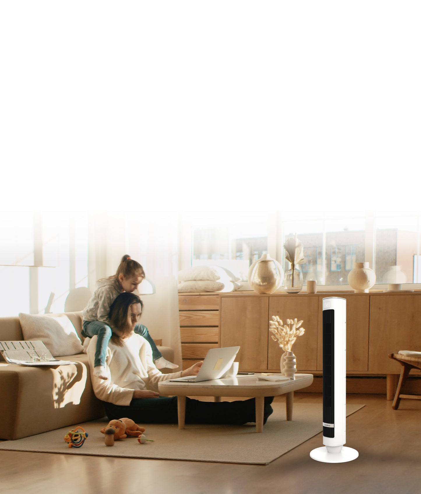 Lasko WhisperForce™ DC 40" Tower Fan (12-speed, remote, timer, air filtration, white/black)