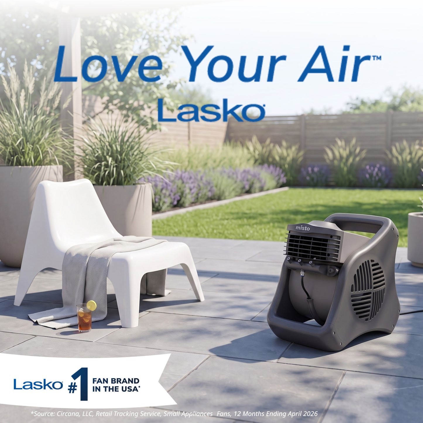 Lasko Misto 15" Outdoor Misting Fan: 3-Speed, Pivoting, Powered Louvers, Black