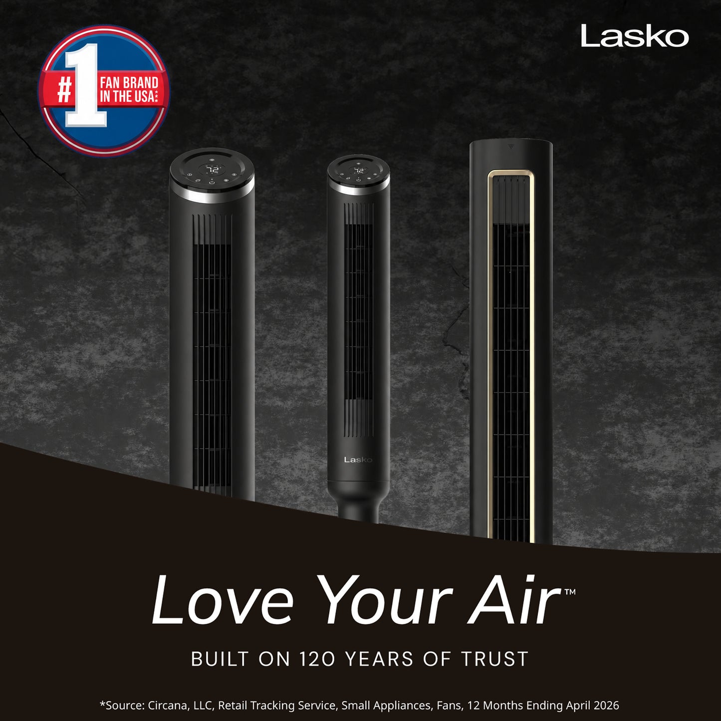 Lasko Apex 42" Tower Fan: Oscillating, 6-Speed, Remote, Timer, Black