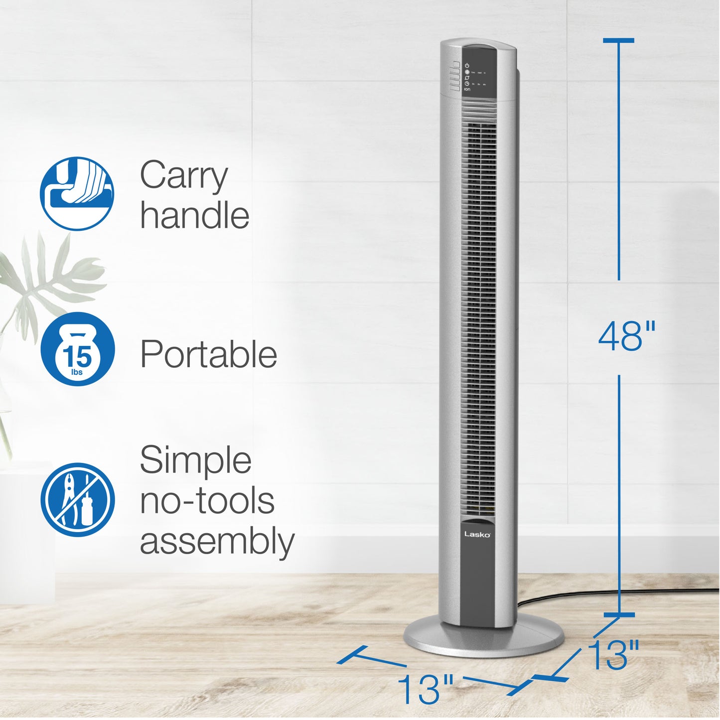 Lasko 48" Oscillating Tower Fan with Fresh Air Ionizer and Remote Control, T48310, Gray