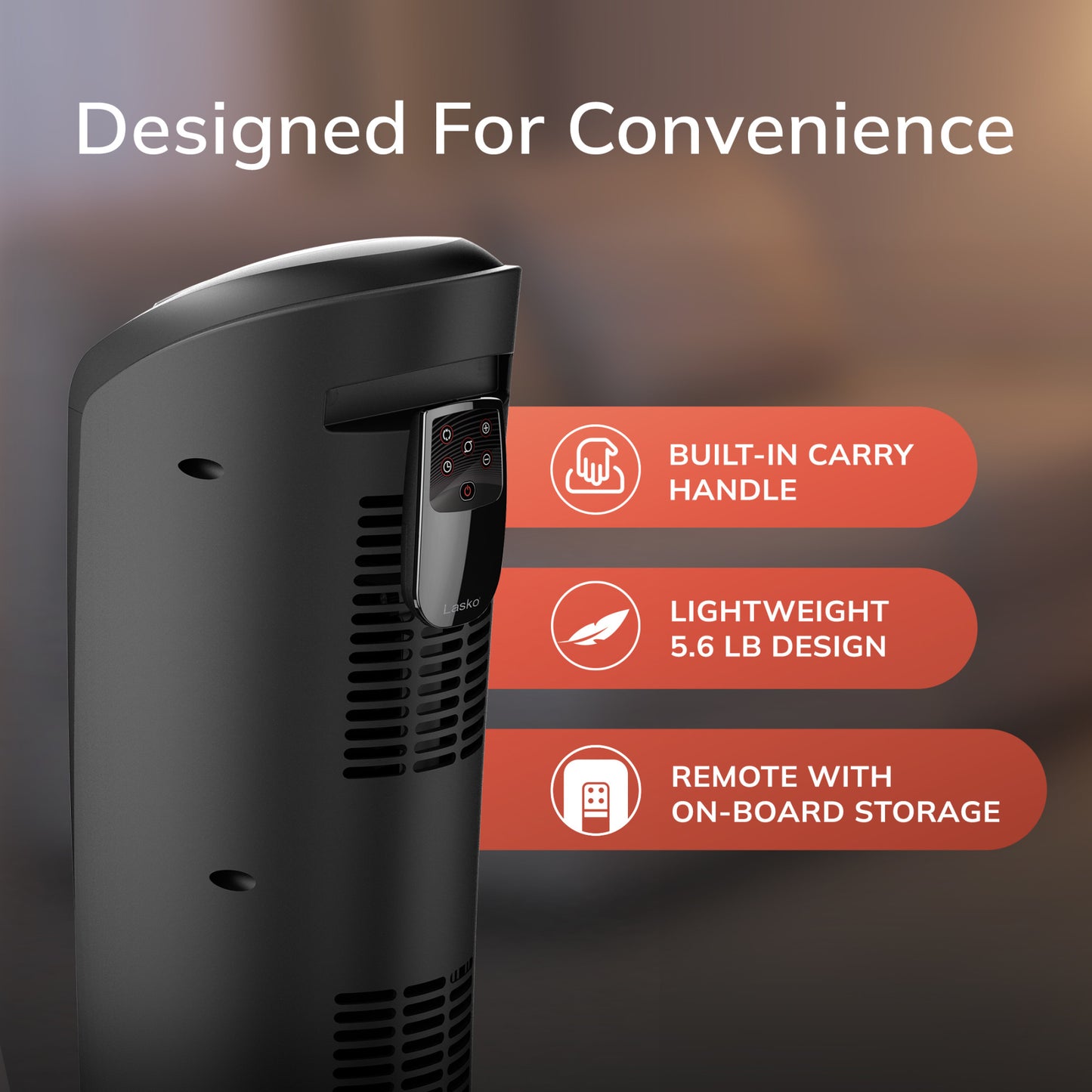 Lasko 1500W Electric Oscillating Ceramic Tower Space Heater with Remote, CT22410, Black