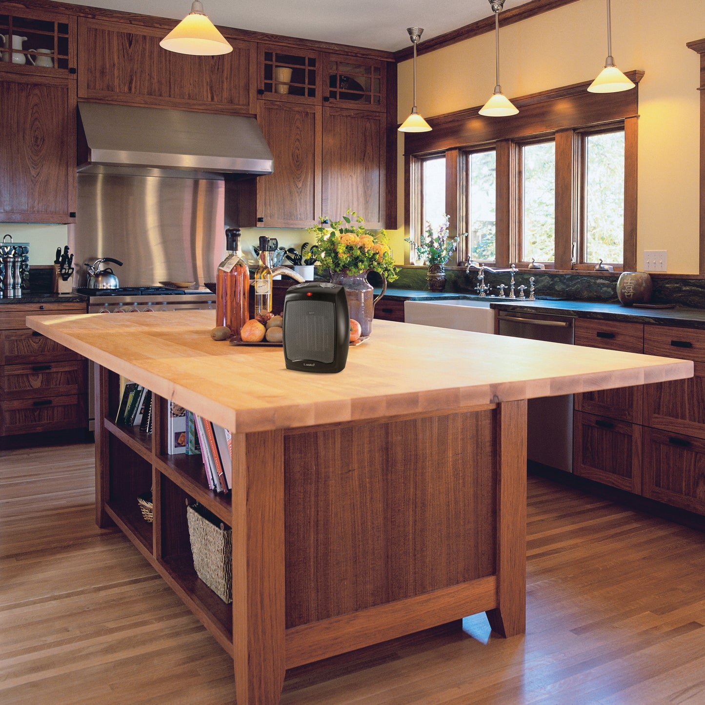 Lasko 1500W 9" Ceramic Tabletop Space Heater with Adjustable Thermostat, CD09250, Black