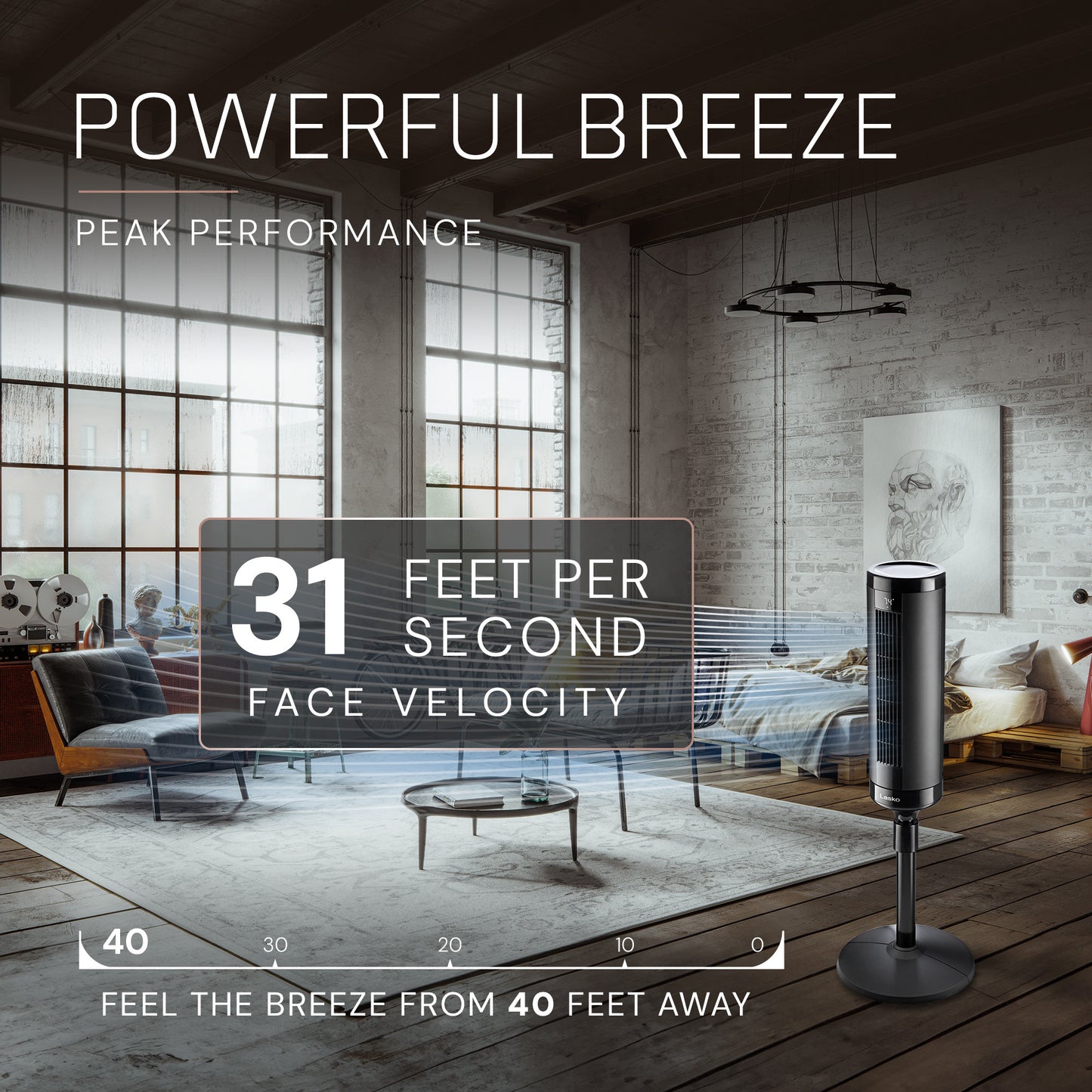 Lasko Summit Elevation EST100 54" Oscillating Pedestal Tower Fan with Remote Control: Black