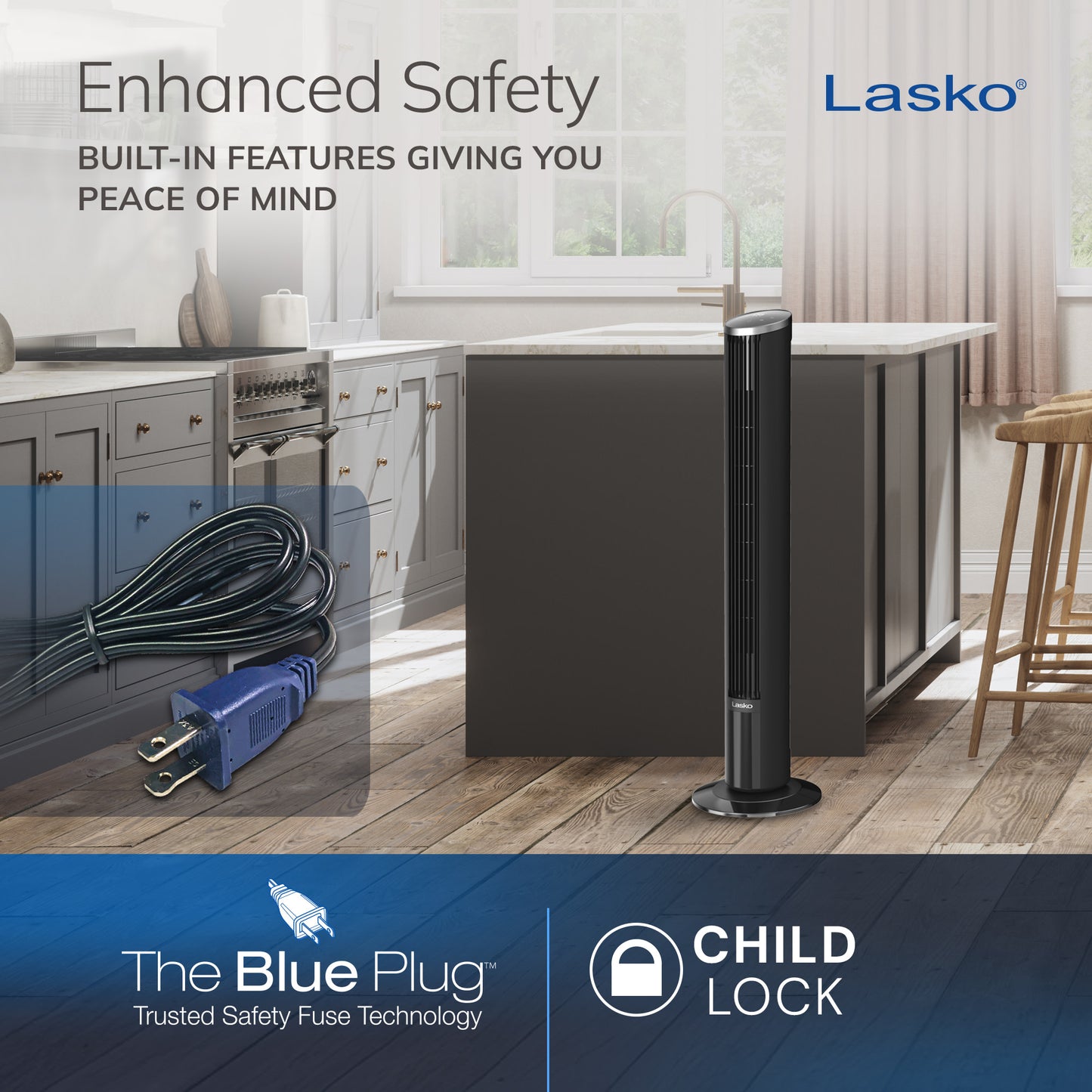 Lasko WhisperForce™ DC 42" Tower Fan (12-speed, remote, black/silver)