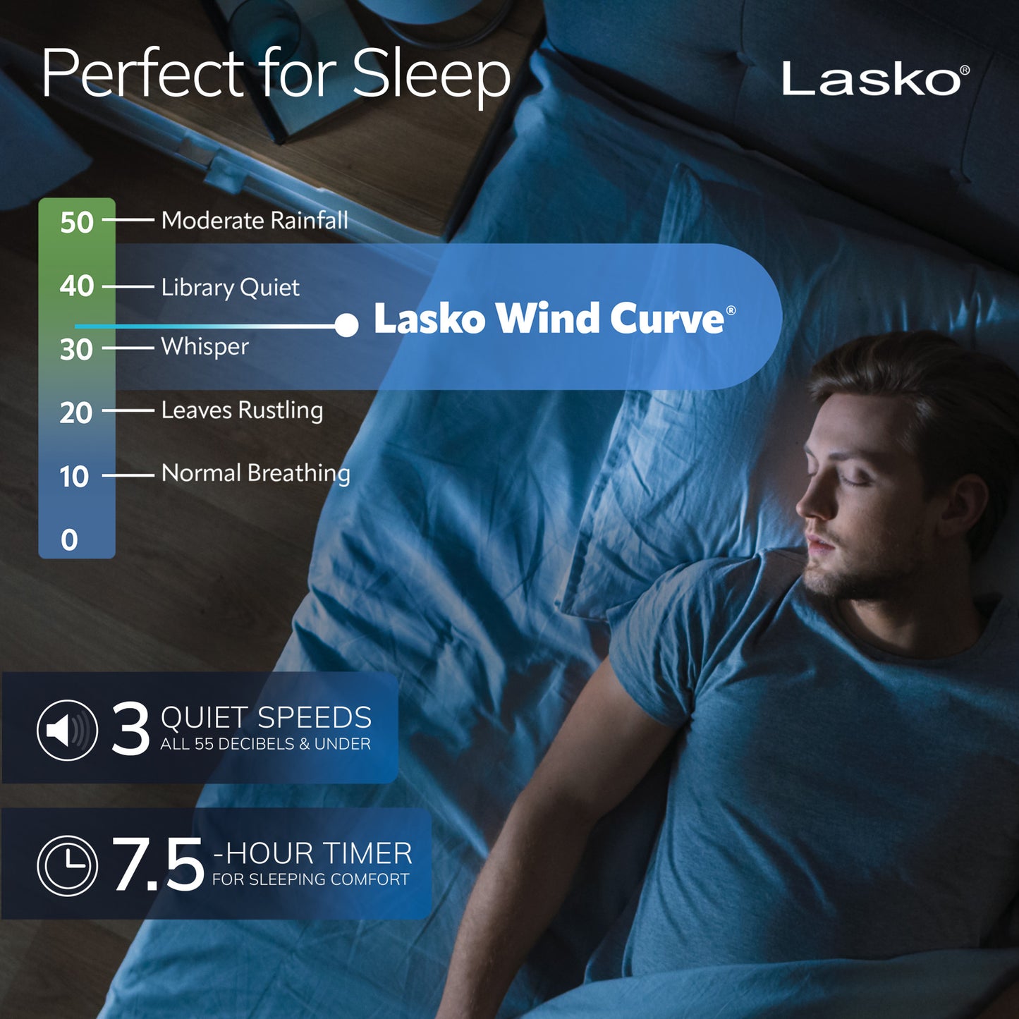 Lasko 42" Wind Curve Oscillating Tower Fan with Nighttime Setting and Remote, T42951, Silver