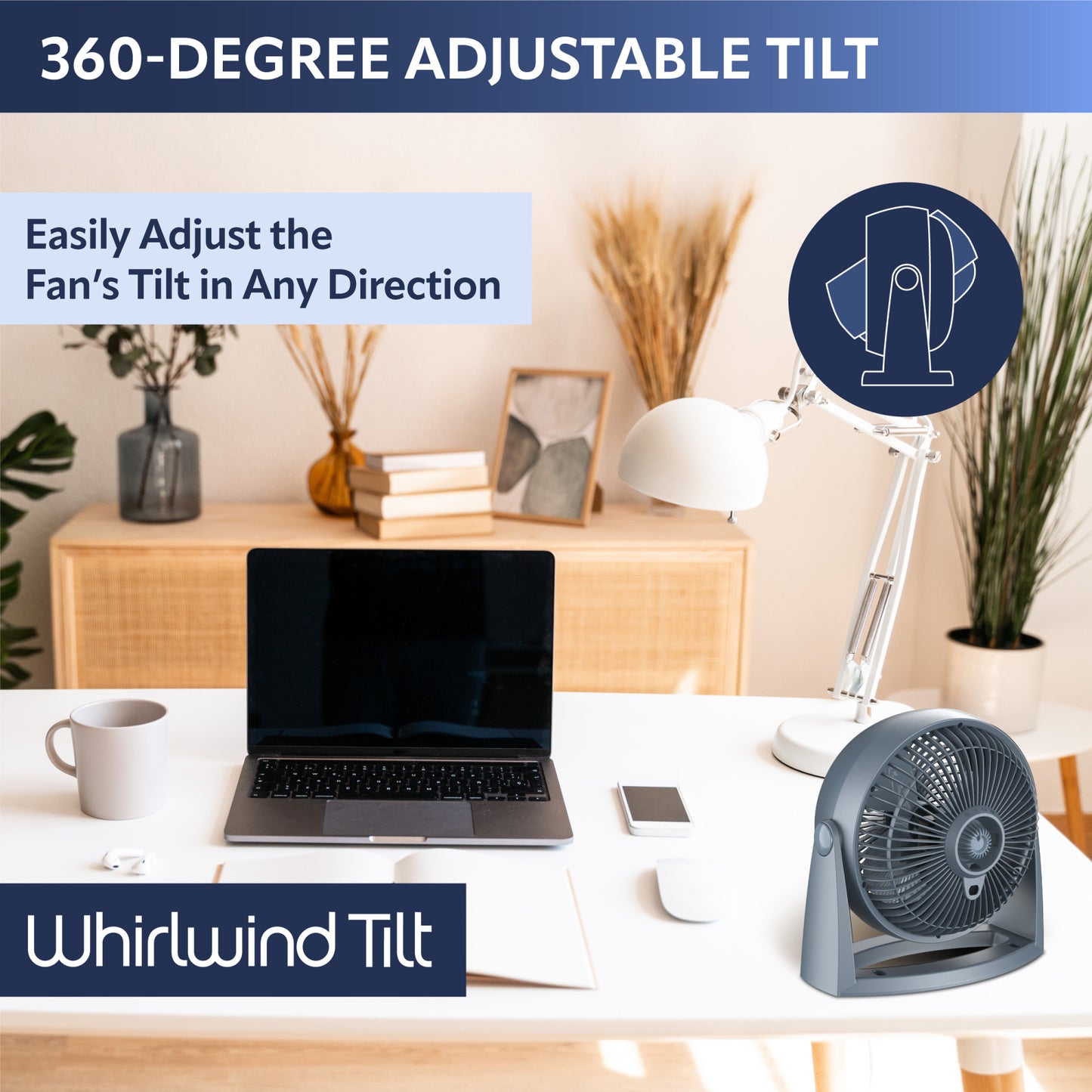 Lasko A12107 Whirlwind Tilt 12" Table Fan with Wall Mount Option: Slate