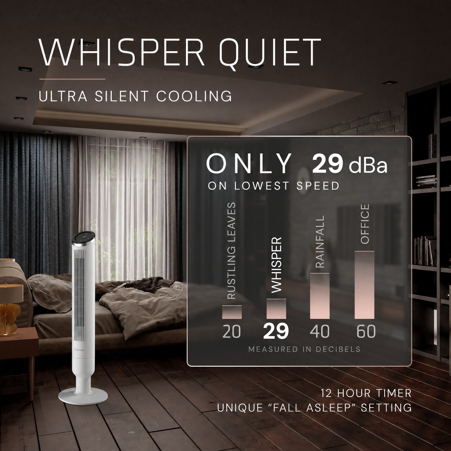 Lasko Apex 42" Tower Fan: Oscillating, 6-Speed, Remote, Timer, White