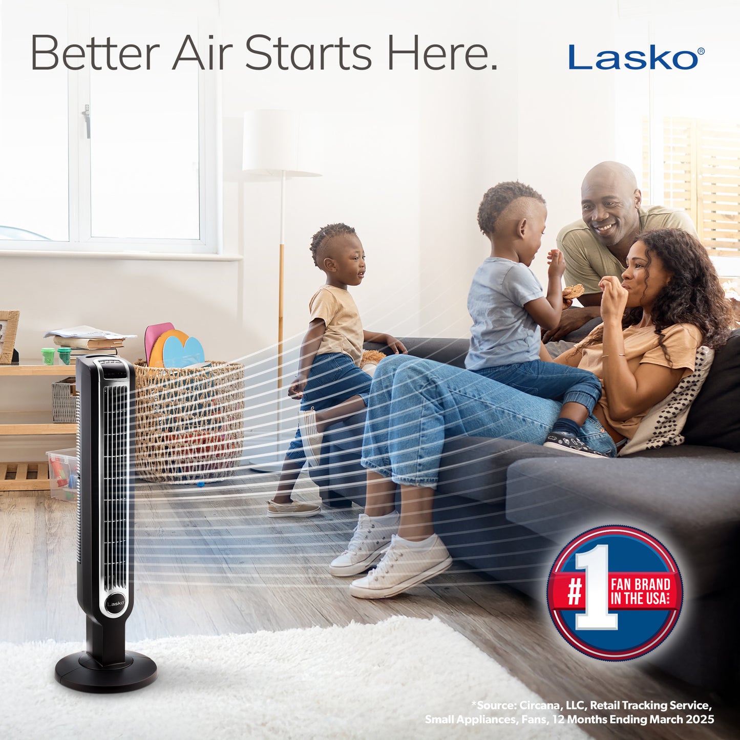 Lasko 36" 3-Speed Oscillating Tower Fan with Remote Control and Timer, 2511, Black
