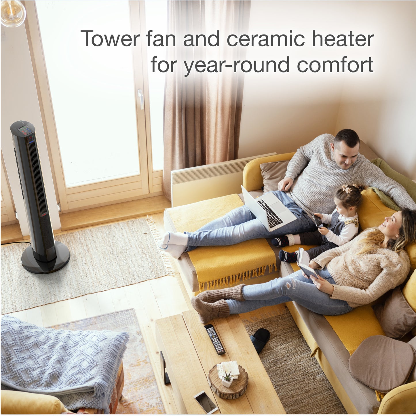 Lasko All Season Comfort Control Tower Fan and Space Heater with Remote Control, FH620, Black