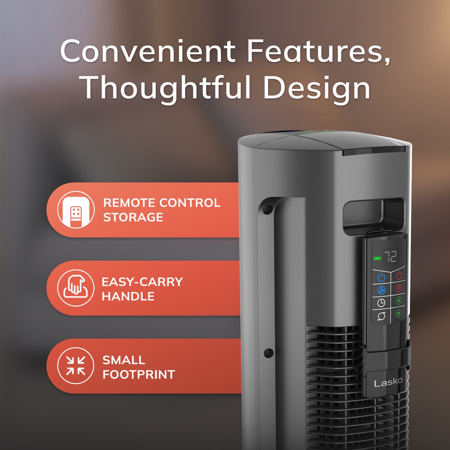 Lasko All Season Tower Fan and Space Heater with Remote, FH515, Black