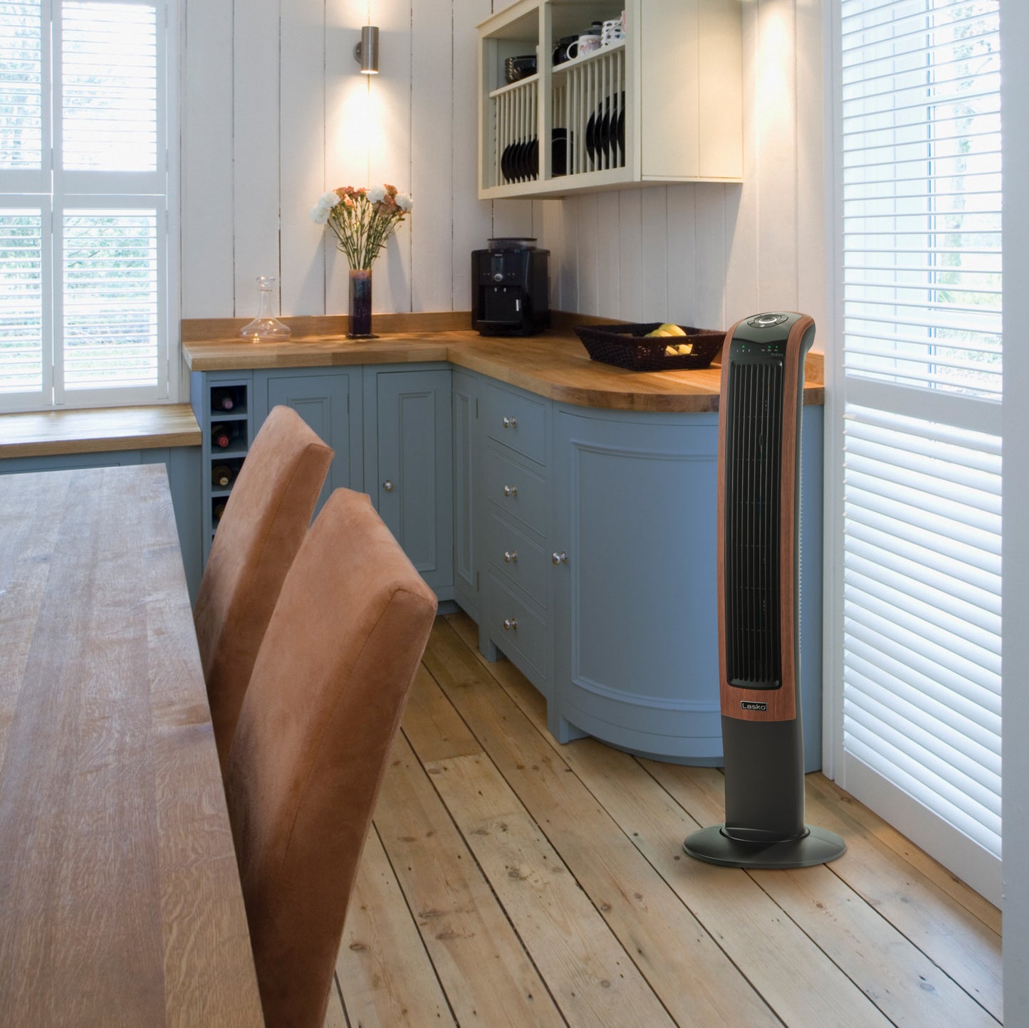 Lasko 42" Wind Curve 3-Speed Oscillating Tower Fan with Bluetooth® Technology, T42905, Woodgrain