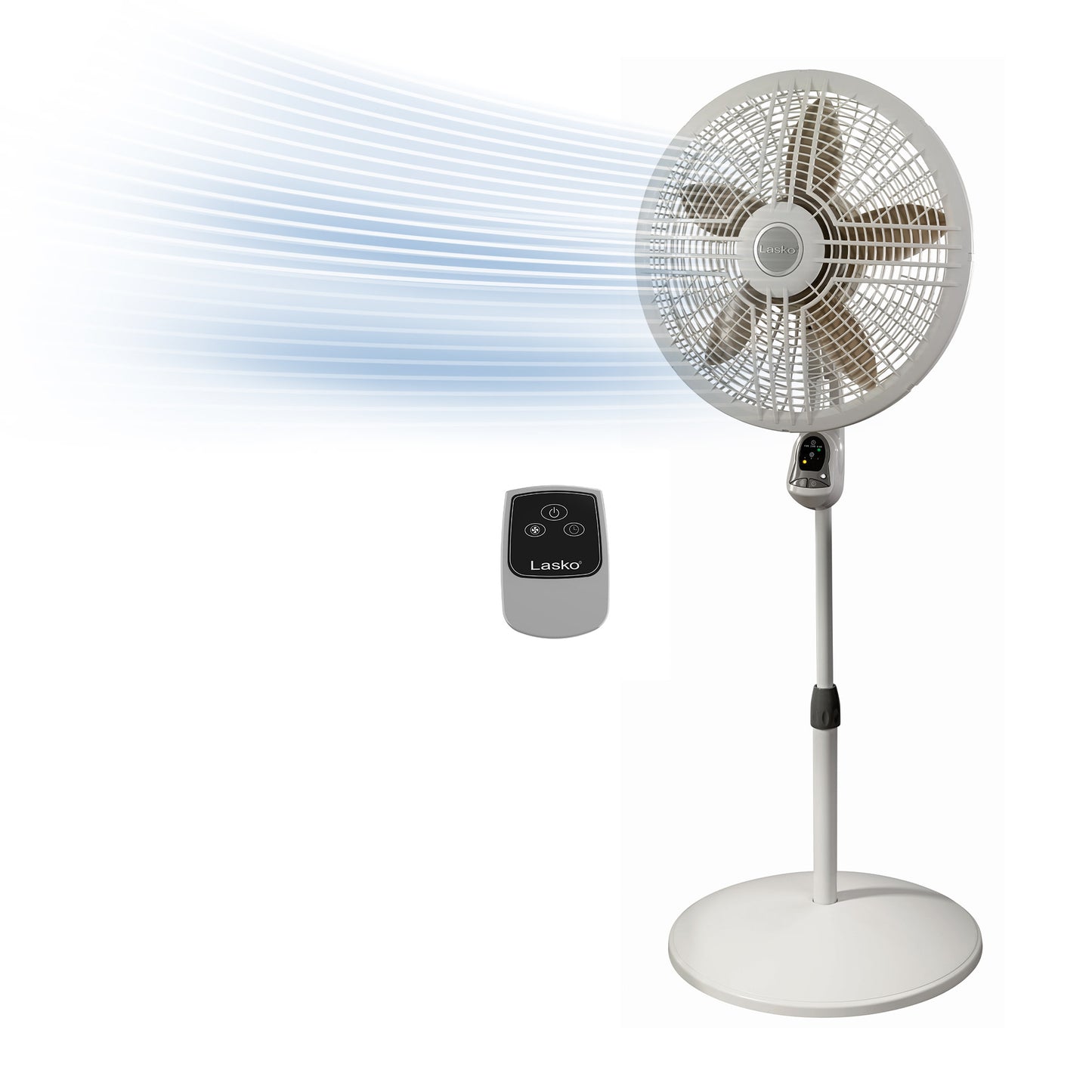 Lasko Adjustable 3-Speed Pedestal Fan with Remote Control, 1880, White