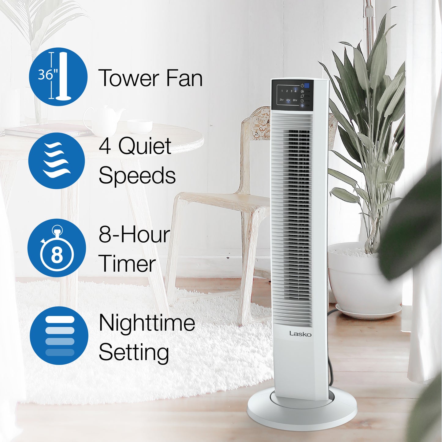 Lasko 36" Oscillating Wind Tower Fan with Remote Control, T36610, White